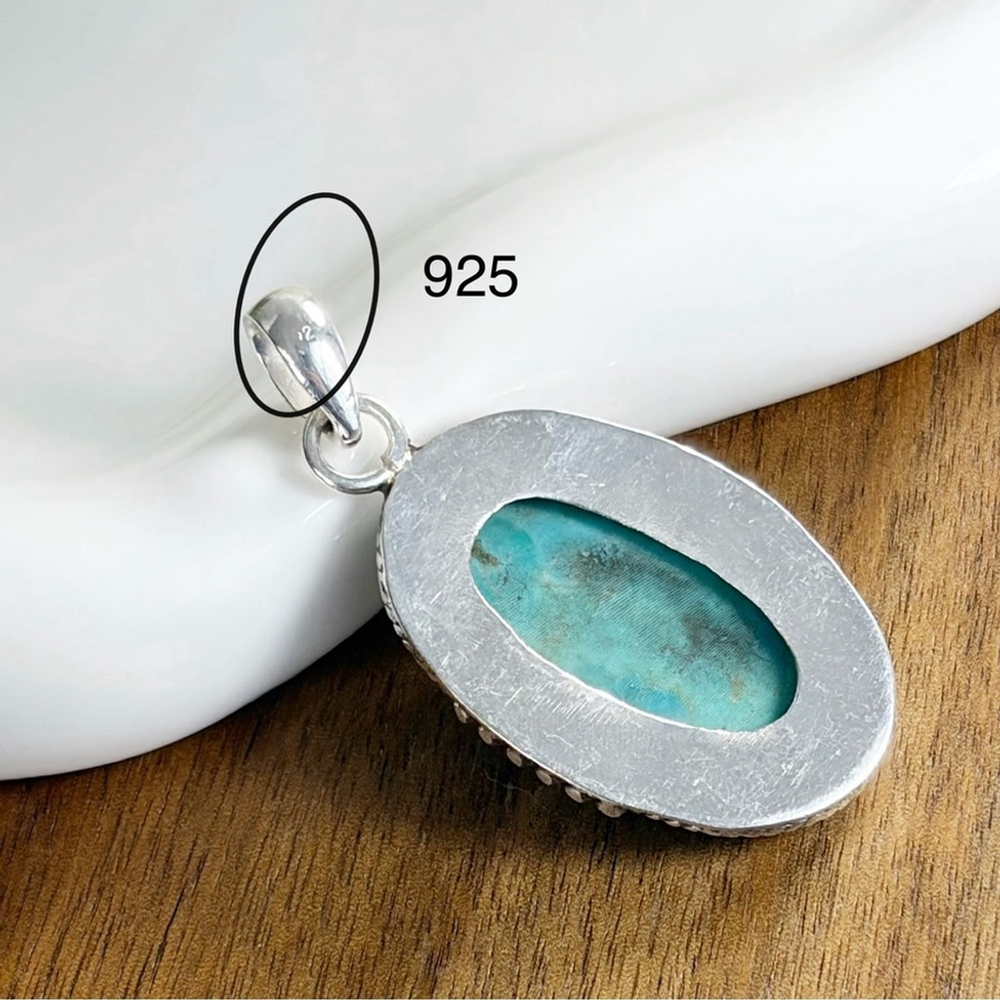Southwest Boho 925 Genuine Mohave Turquoise Pendant Navajo Pearl Style Necklace - Picture 4 of 5